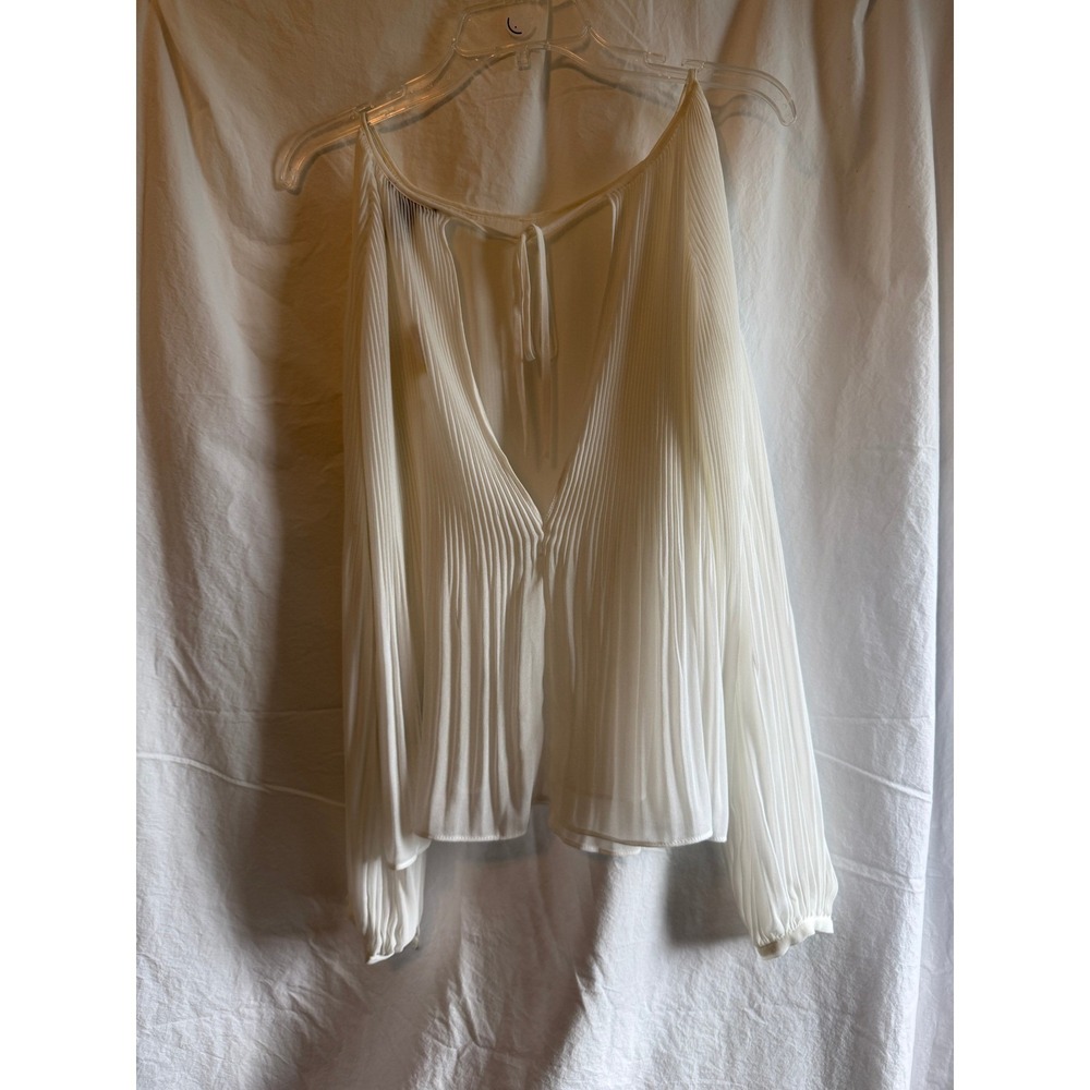Forever 21 Ivory Pleated Cold Shoulder Top Long Sleeve V-Back Small Ivory White - Picture 5 of 5